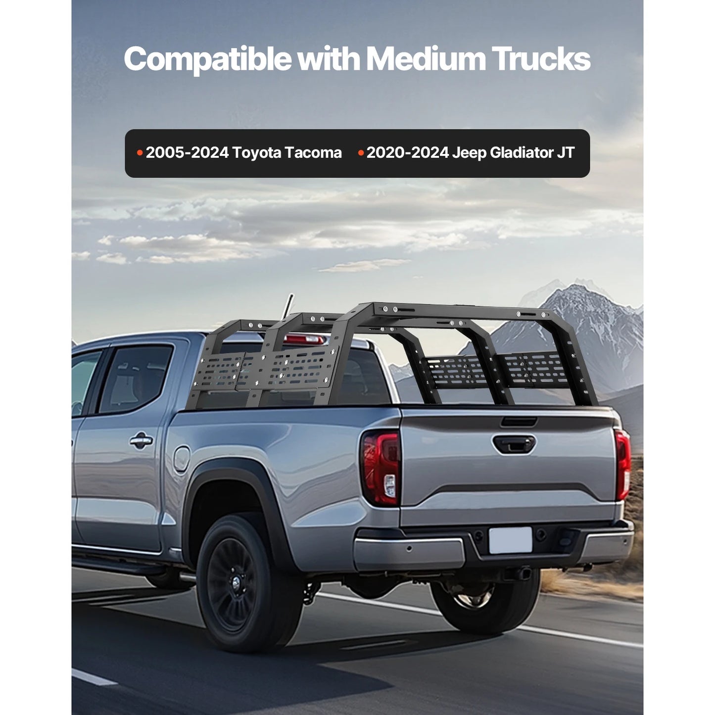 SucceBuy Overland Truck Bed Rack 49.2-67.9 in Width  Rack w/ Sidebar 900 lbs Static Capacity Duty Steel  w/Tacoma/Gladiator JT