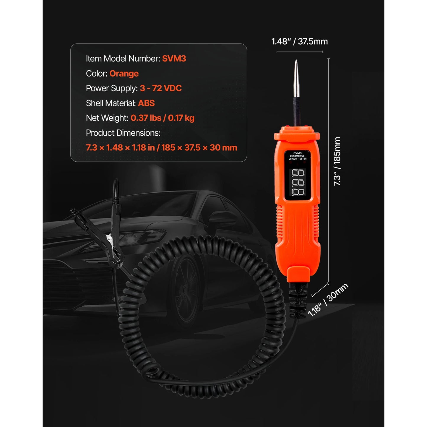 SucceBuy Automotive Circuit Tester Kit with TFT Color Display Lighting 2-in-1 Electrical Power Tester Probe with Extension Cable