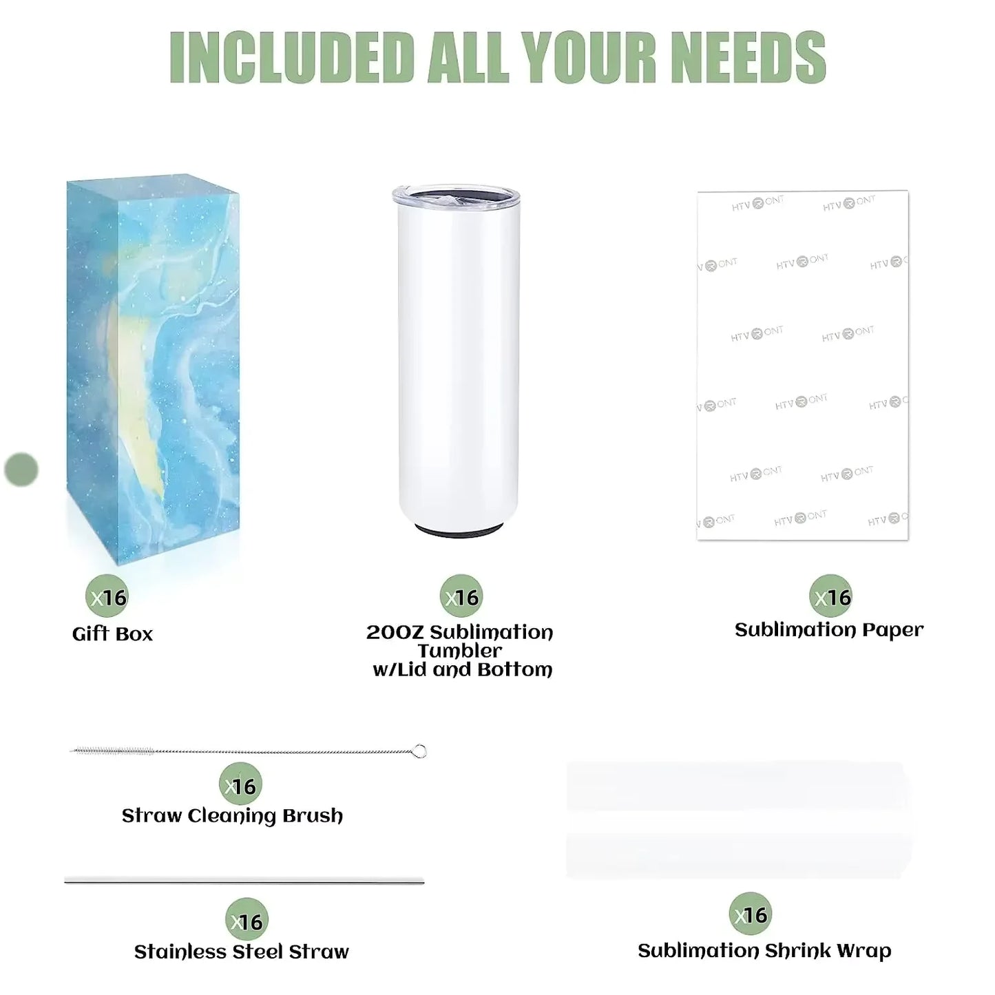 HTVRONT 16/24/48Pcs 20oz Straight Sublimation Tumblers Bulk Blank Stainless Steel Sublimation Tumbler with Sublimation Paper