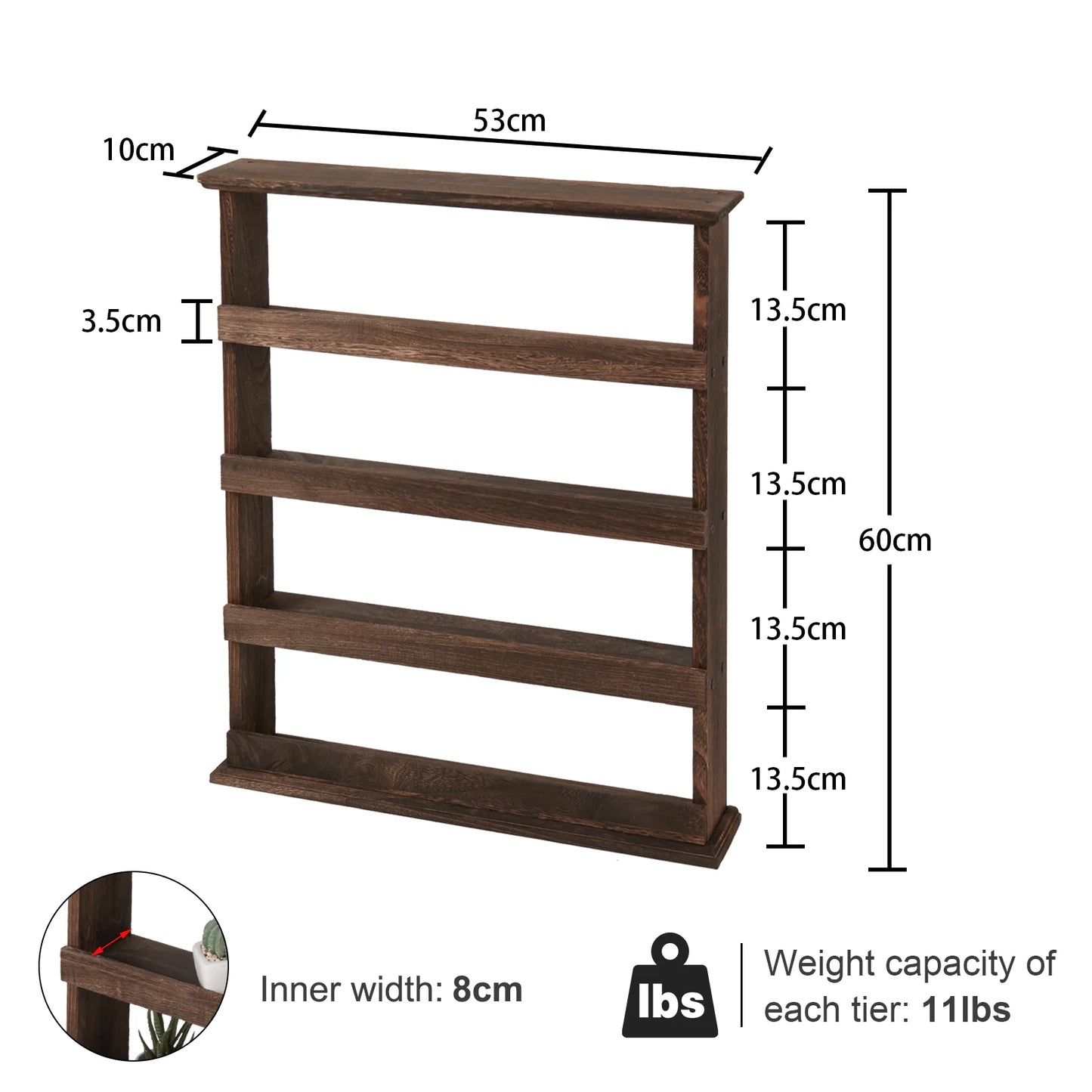 Floating Kitchen Shelf Wall Mounted Wooden Wall Shelf 4 Tier Spice Rack Flamed Organizer