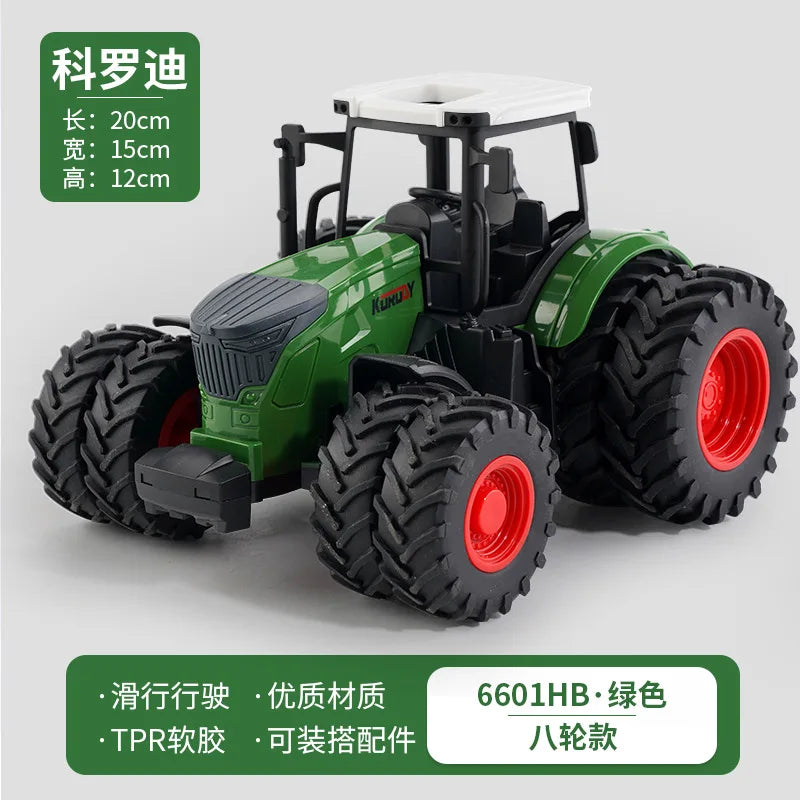 1:24 Scale Remote-Controlled Tractor Toy Alloy Electric Farm Truck with Headlights RC Car Set for Kids Birthday Christmas Gifts