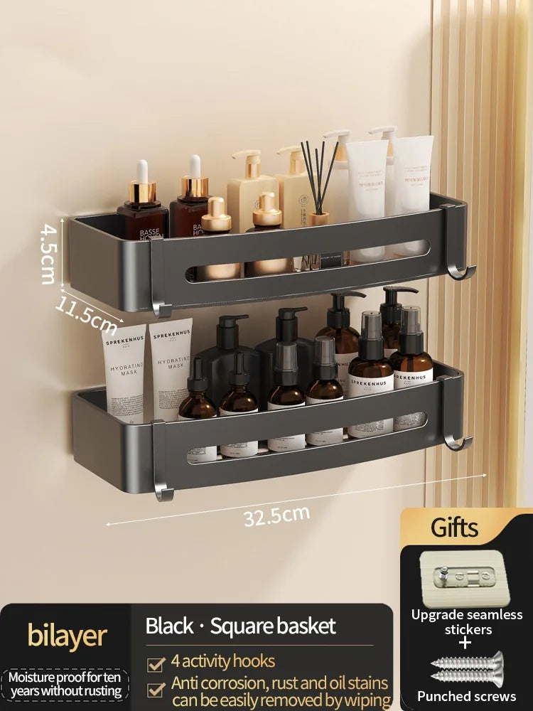 No-Drill Bathroom Shelf Shelves Shampoo Makeup Storage Holder Kitchen Organizer Wall Mounted Bathroom Accessories