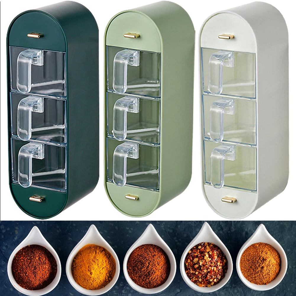 Wall Mounted Condiment Containers with 5 Compartments and Handles Sugar Salt Container Set Seasoning Container Boxes for Kitchen