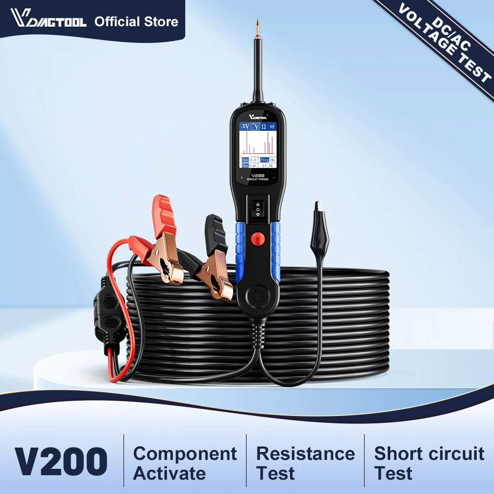 2026 VDIAGTOOL V200 Power Probe 12V/24V Automotive Car Circuit Tester AVOmeter Electrical System Diagnostic Tools 40FT Cable