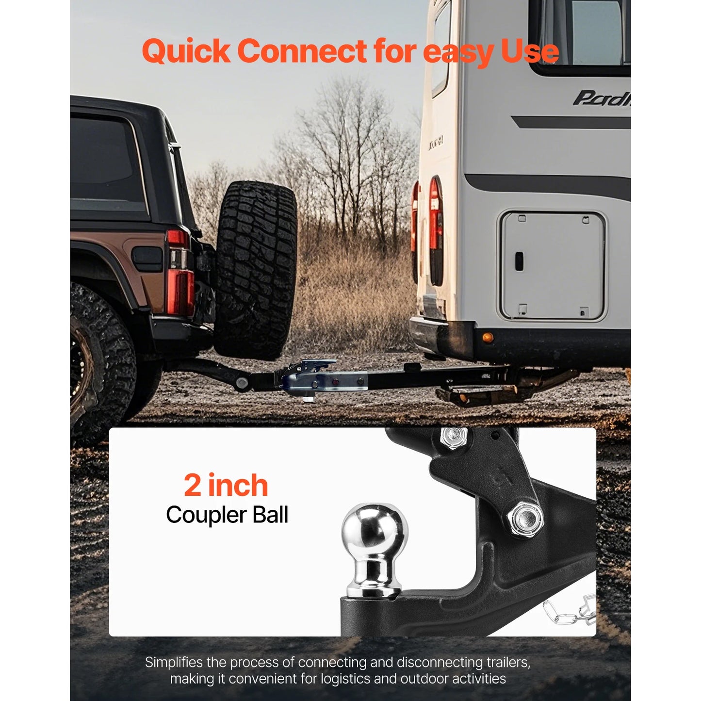 VEVOR Pintle Towing Hook Hitch Combination 2in/ 2-5/16-in Receiver Ball for 2in Hitch Hook fits 2.5 to 3-in Lunette Ring