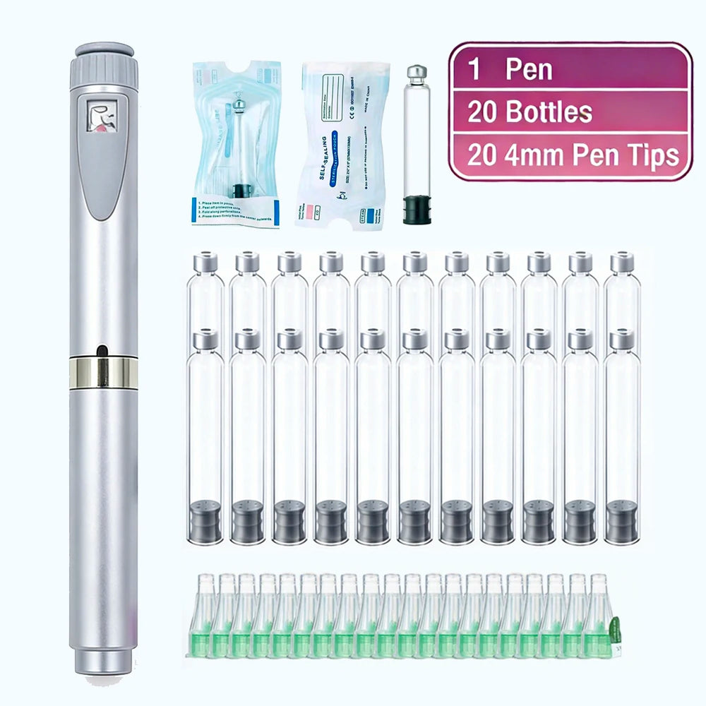 Multi-use Precise Dosing Reusable Injection Pen Set 3ml Empty Cassette Bottle Cartridges 4/6/8mm Disposable Pen Tip for Insulin