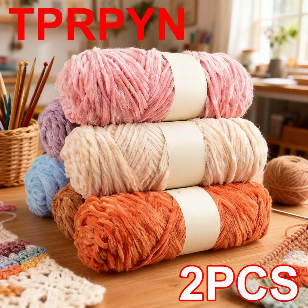 2Pcs Chenille Yarn hand Knitting 100% Polyester Velvet Yarn Crocheting Amigurumi bag line knit sweater blanket hat scarf threads