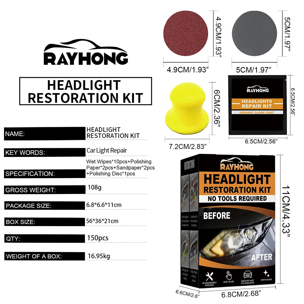 Ceramic Headlight Restoration Kit Headlight Cleaner Restorer Kit Headlight Yellowing Repair Set for Car Taillight Headlight