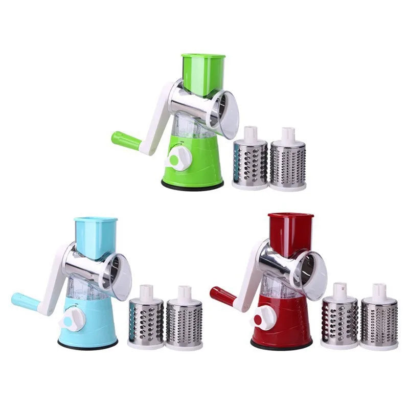 3-in-1 Rotating Cheese Grater Multi-Function Manual Vegetable Slicer Peanut & Cheese Grinder Vegetable Chopper