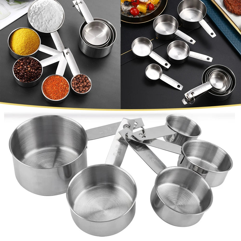 5 PCS Stainless Steel Measuring Cups and Spoons Set Kitchen Baking Gadget Tools
