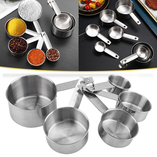 5 PCS Stainless Steel Measuring Cups and Spoons Set Kitchen Baking Gadget Tools