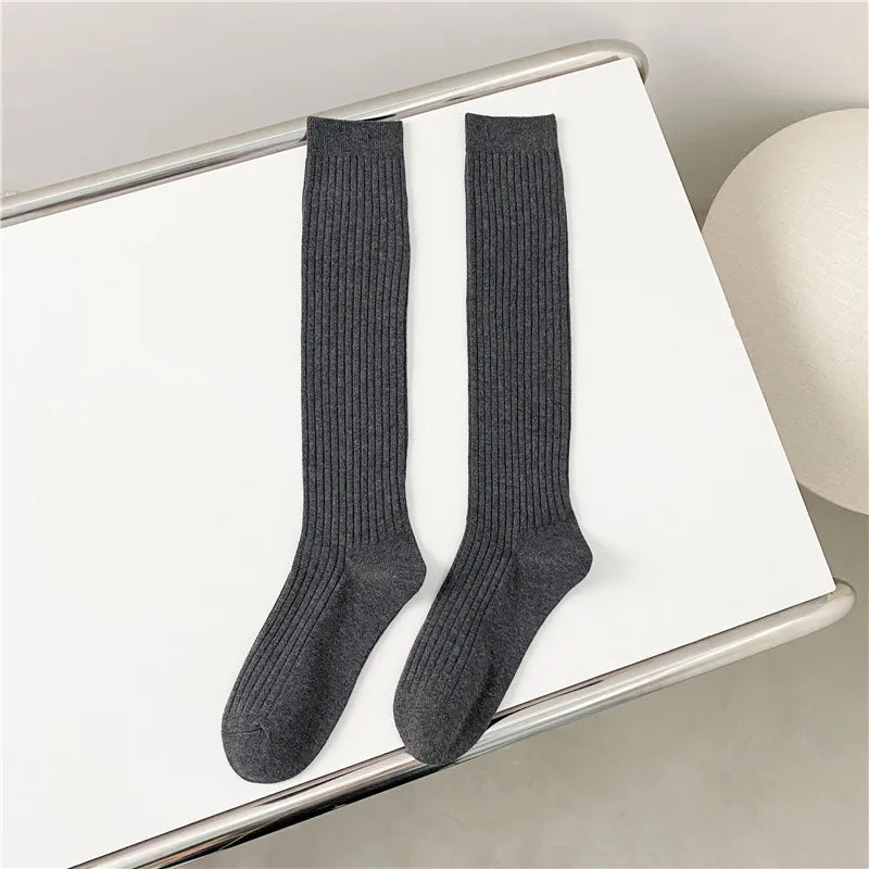 New Women's Stockings Spring Trends Casual Preppy Style Knee High Socks Female High Quality Solid Color Long Socks Comfy