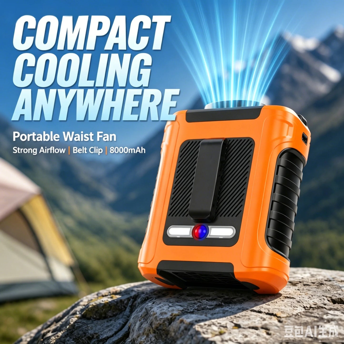 8000mAh Waist Fan Portable Handheld Hanging Neck Fan Ultra-Strong Wind with Phone Charging LED Light for Outdoor Working
