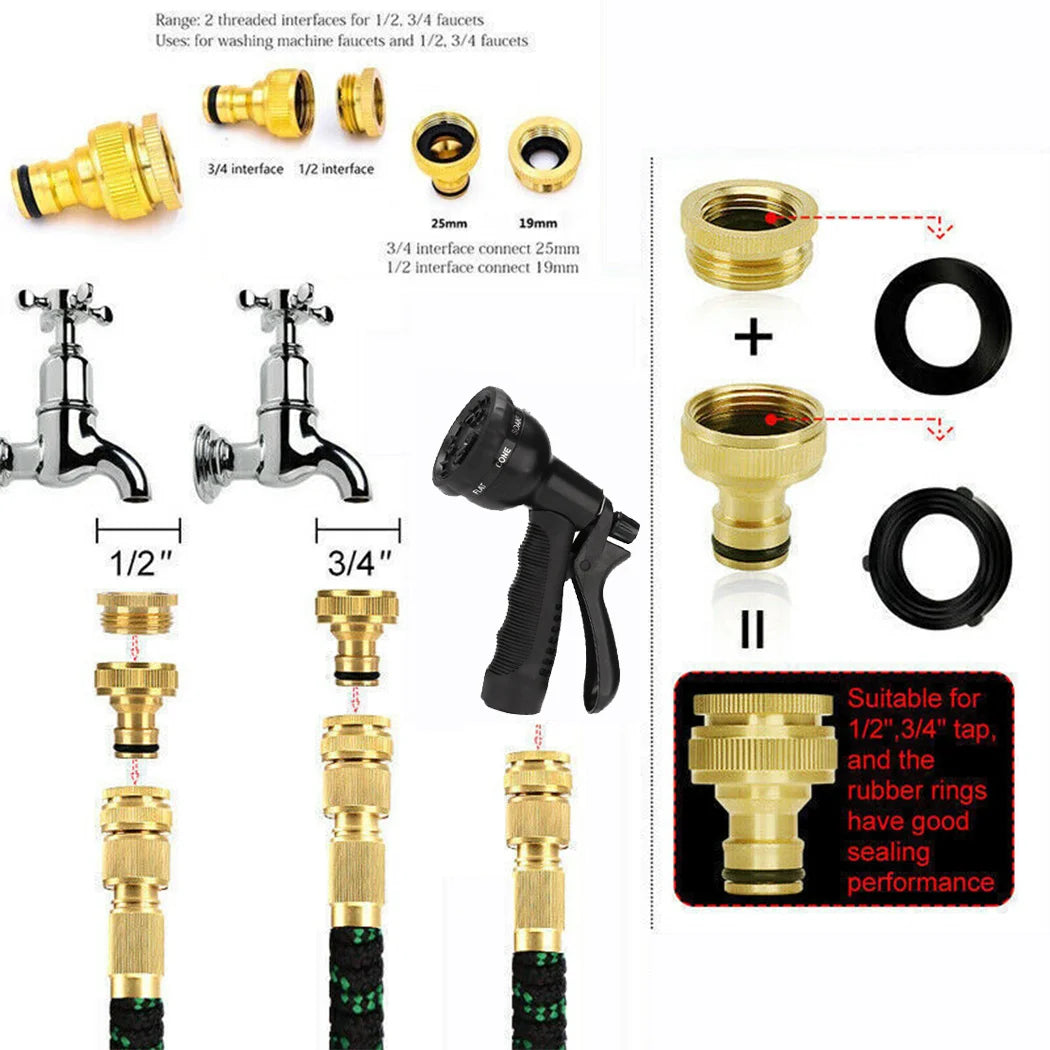 PORIYA 25-100FT Flexible Expandable Garden Water Hose Pipe Car Wash W/ Spray Nozzle Gun