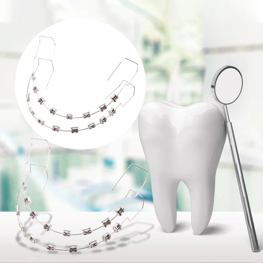 1 Pair Temporary Tooth Decoration Dental Fake Braces with Metal Wires & Bracket Dental Metal Bracket Dental Tool for Tooth Decor
