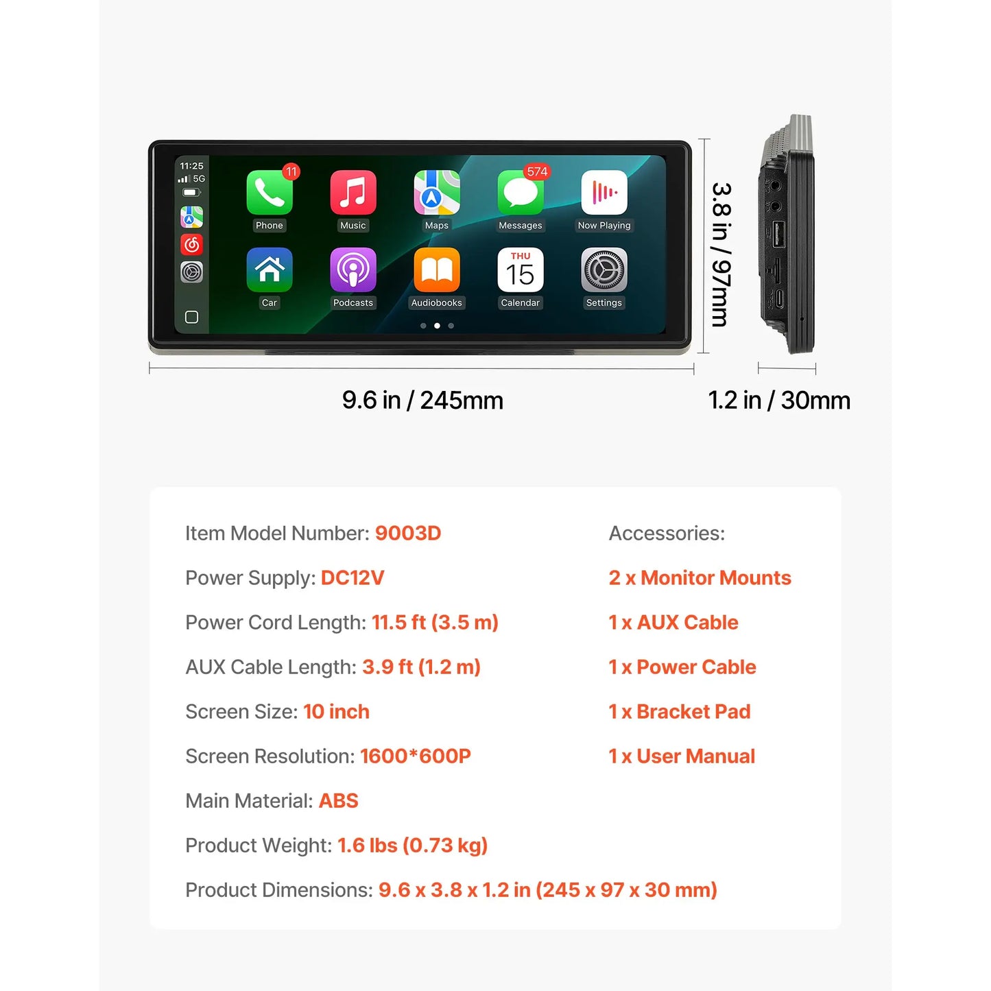 SucceBuy Wireless Car Stereo 10In HD Portable Radio Touch CarPlay Screen with Voice Control Mirror Link Bluetooth GPS Navigation