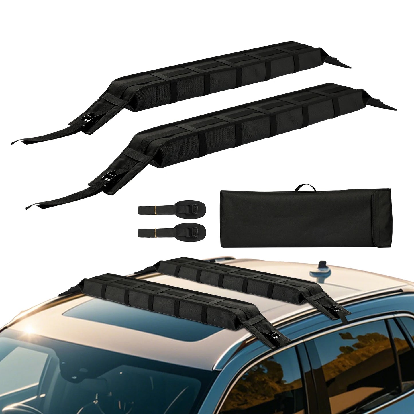 SucceBuy Soft Roof Rack Pads Universal Car Roof Rack Pad Luggage Kayak Carrier with 2 Tie-Down Straps for Canoe Snowboard Paddle