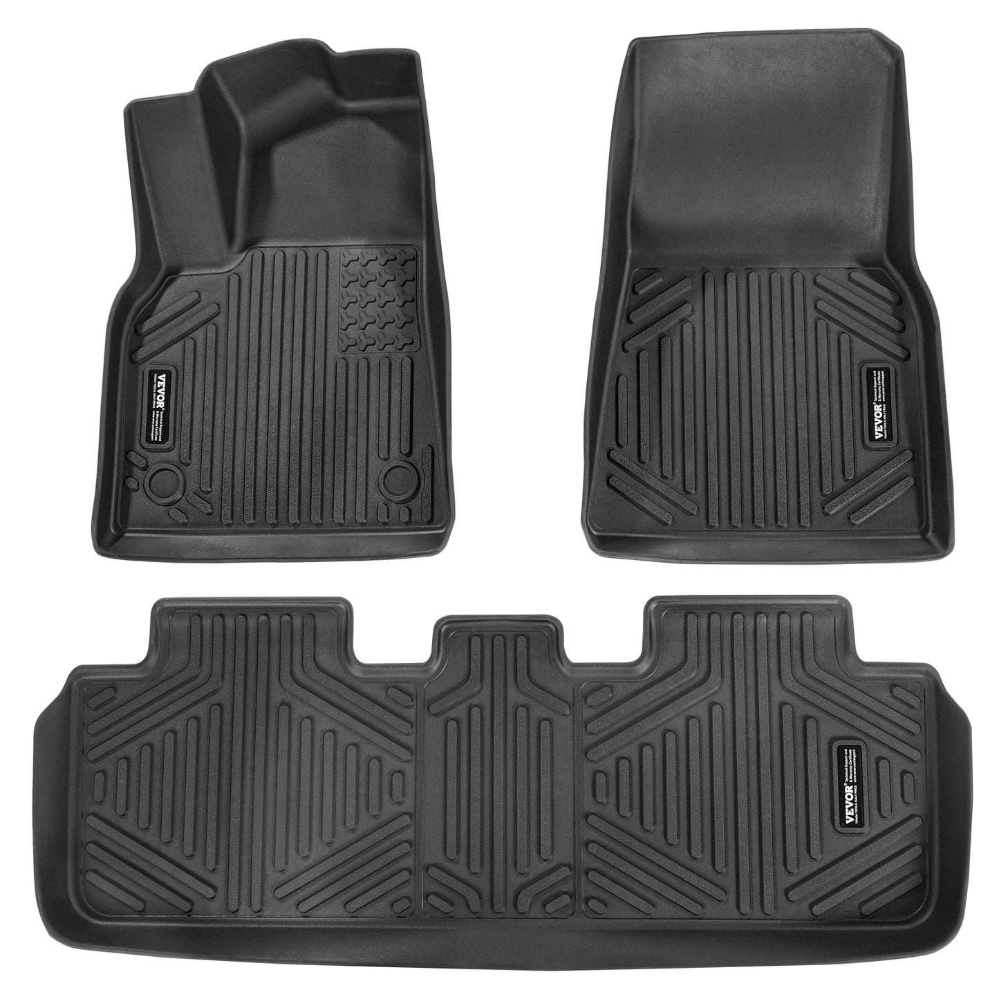 SucceBuy Automotive Floor Mats Fits for Tesla Model Y 2021-2024 3 pcs Front and 2nd Row Liners Secure Floor Liners for SUV Black