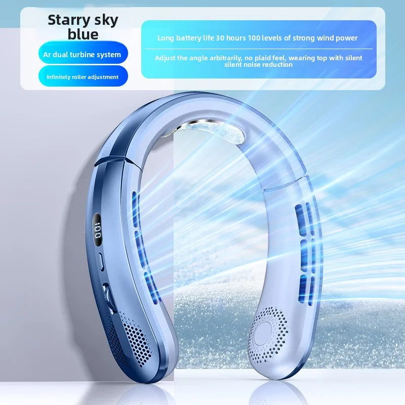 Digital Display Power Bladeless Fan Neckband Air Cooler USB Rechargeable Fan Cooling Tool USB  Portable Mini Hanging Neck Fan