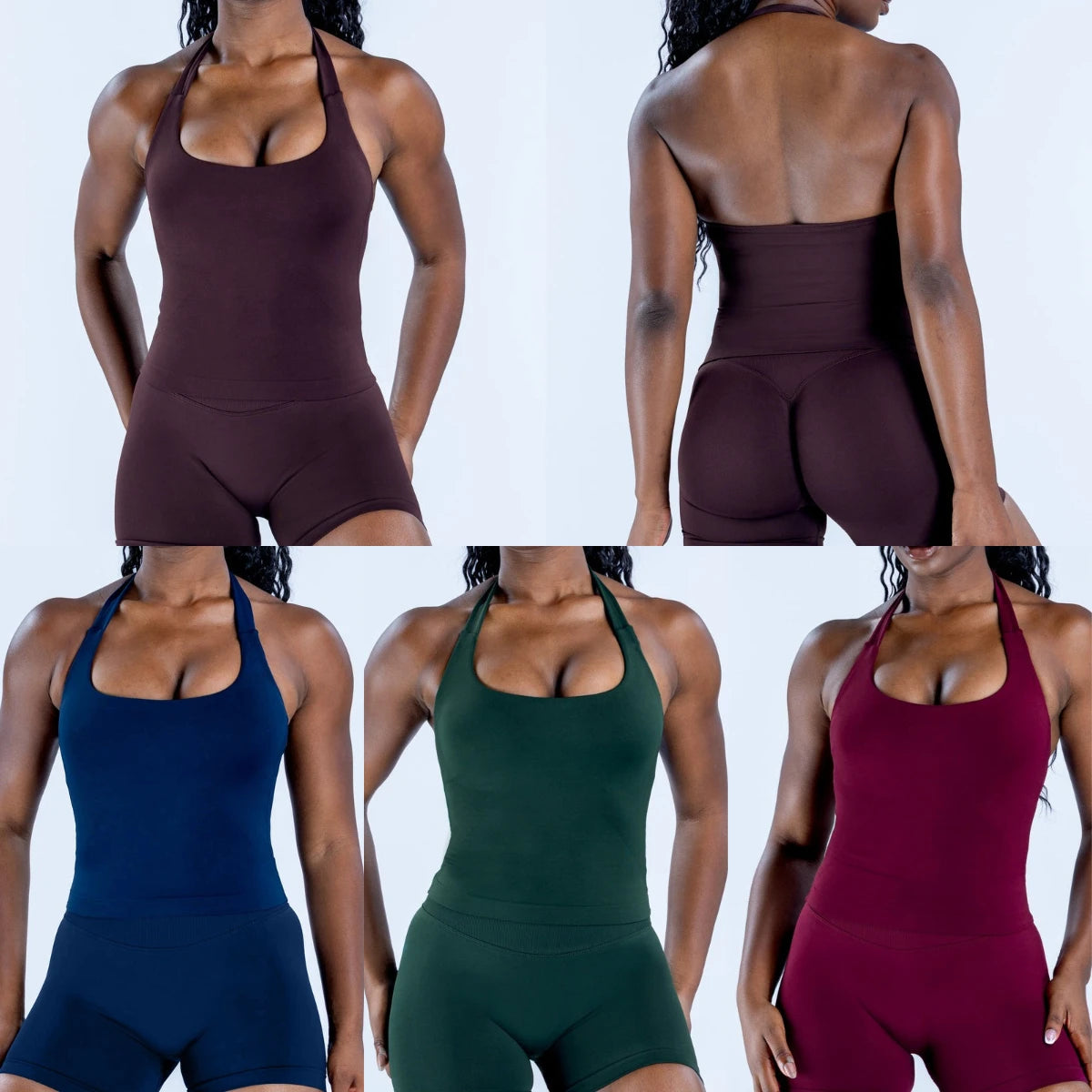 yoga outfits Women 2 pcs Sports DF Impact Set halterneck Backless Halter Top Seamless Scrunch Shorts Gym Workout Sports Suits
