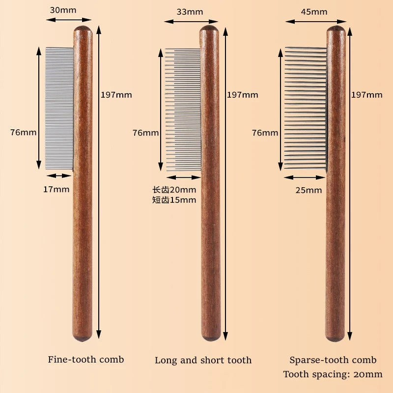 Pet Comb with Rounded Ends Stainless Steel Teeth for Long and Short Haired Cats Wooden Handle Cat Dog Combs Pet Grooming Tool