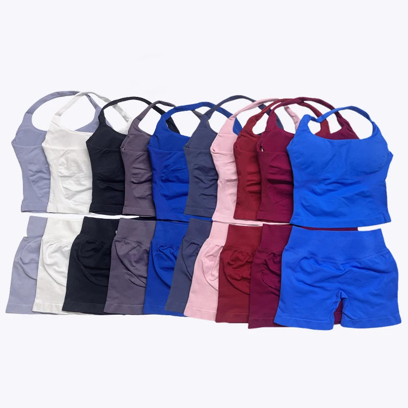 Yoga Outfit DFNNYE Two Pieces Gym Set Women DF Impact Yoga Outfits Backless Halter Top Shorts Fitness Clothes Workout Sets