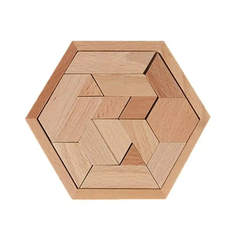 Hexagon Tangram Puzzle Wooden Brain Puzzles IQ Test Challenge Logic Training For Kids Adults Montessori Educational Toys