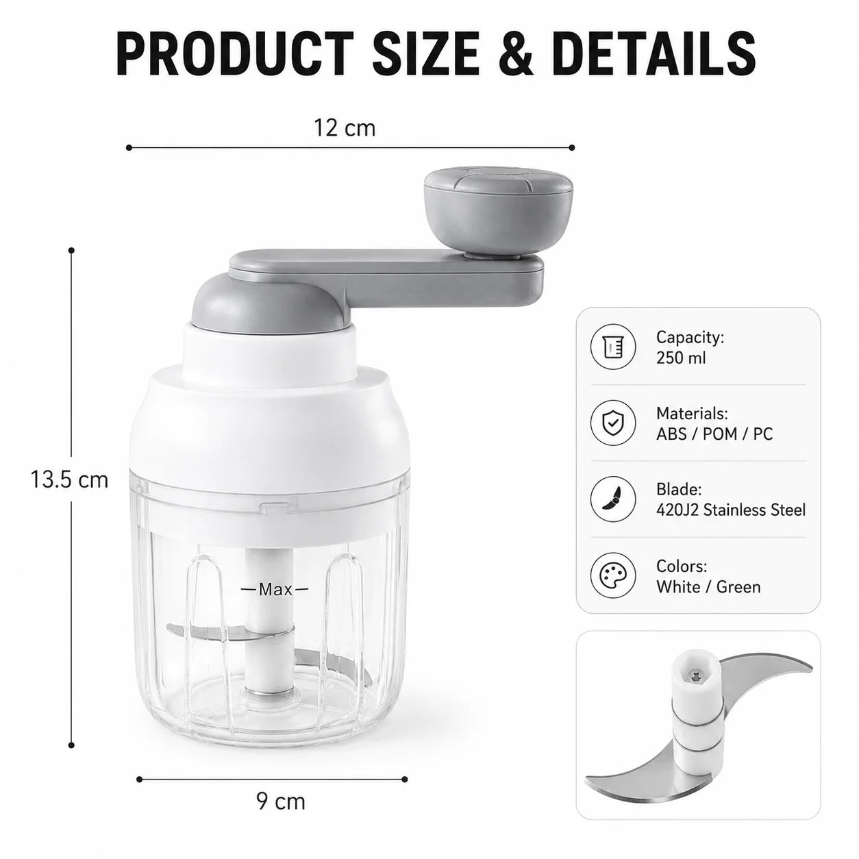 Manual Food Processor 250ML Hand Crank Vegetable Chopper Rotary Garlic Press Mincer Meat Blender Easy Clean Kitchen Gadgets