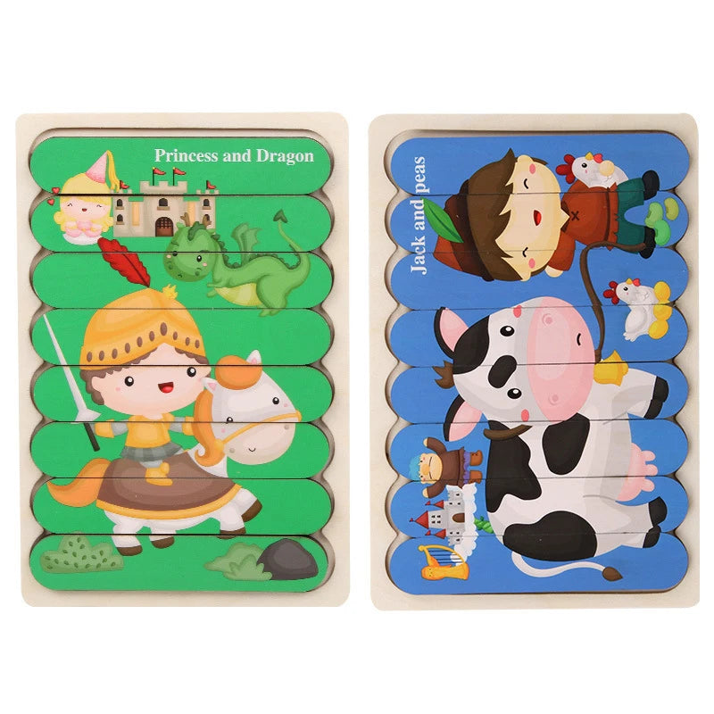 Montessori Baby Wooden Puzzle Toys Kids Educational Game 3D Cartoon Animal Jigsaw Puzzle Toys Activity Board for Child 2 3 Years