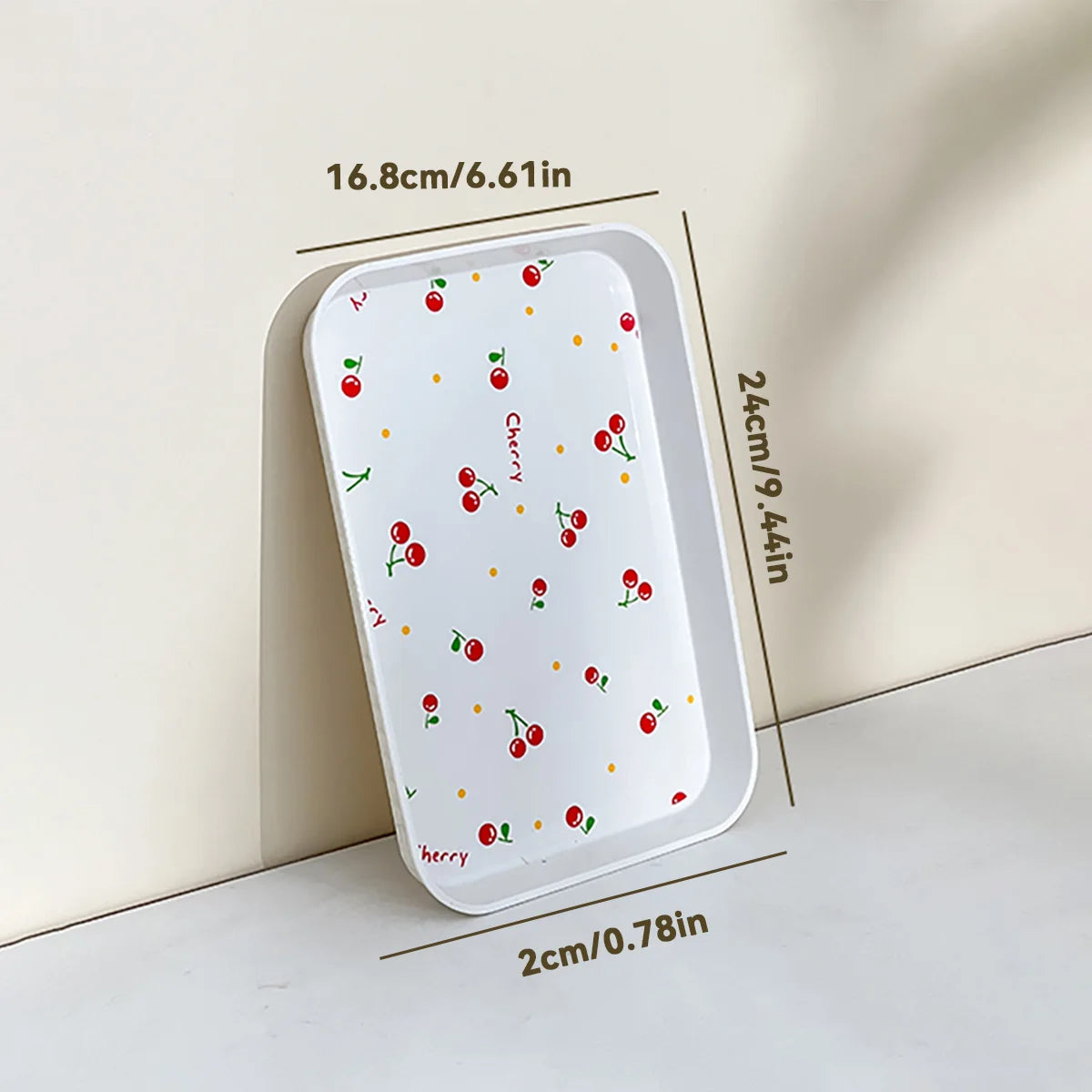 WORTHBUY Multifunctional Plastic Serving Tray Cherry Pattern Fruit Dessert Plates Kitchen Organizer Perfume Jewelry Storage Tray