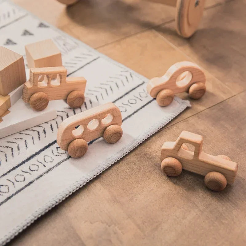 1pc Baby Wooden Car Toys Beech Stacking Blocks Cartoon Educational Montessori Toys For Children Teething Baby Birthday Gifts
