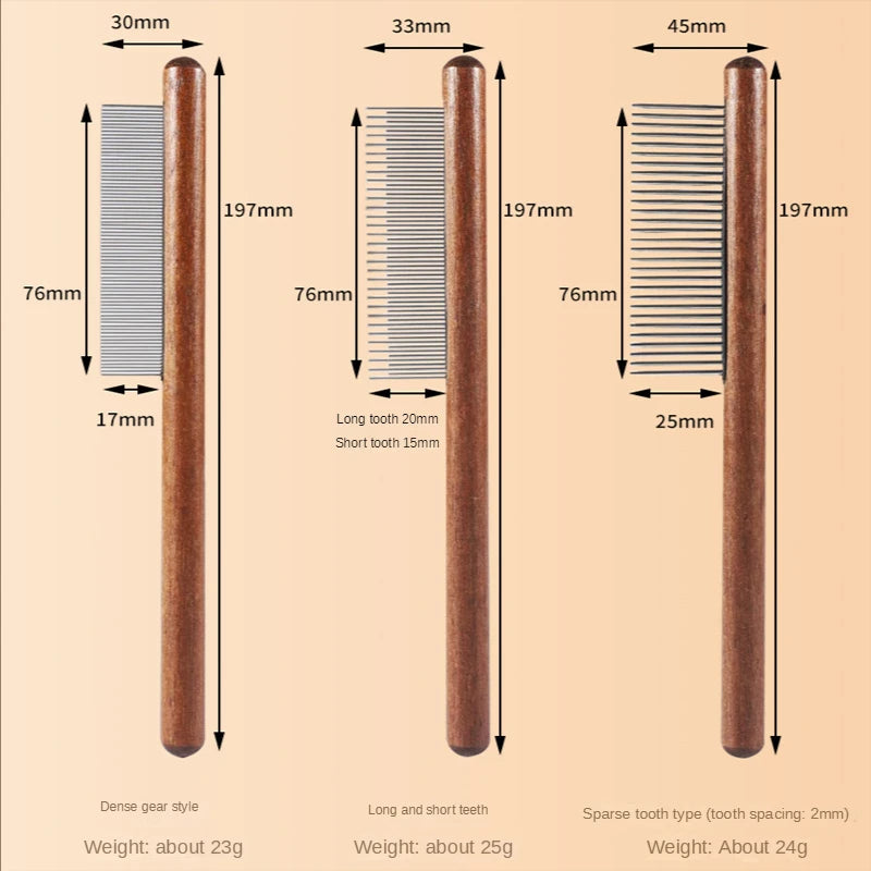 Pet Comb with Rounded Ends Stainless Steel Teeth for Long and Short Haired Cats Wooden Handle Cat Dog Combs Pet Grooming Tool