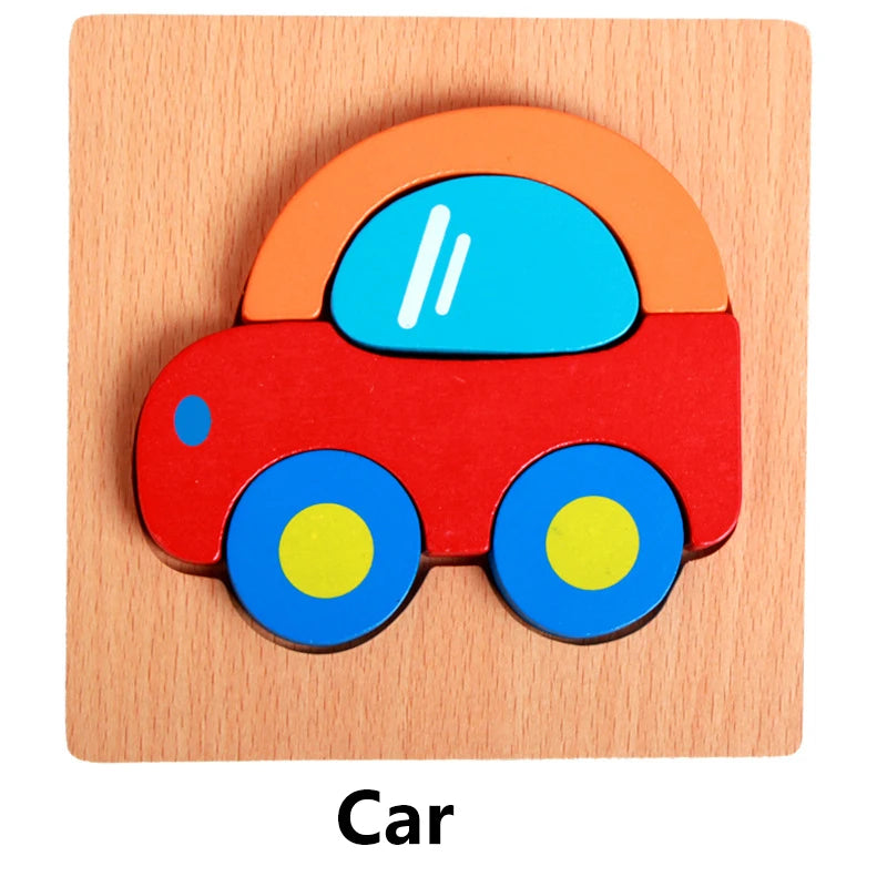 1pc Wooden Animal And Vehicle Puzzles For Toddlers, Boys And Girls Educational Toys Gift, Bright Color Different Shapes