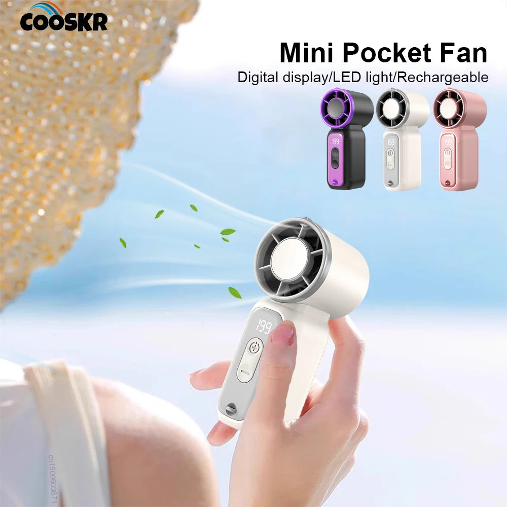Mini Handheld Fan LED Digital Display Small Pocket Fan Portable Outdoor Personal Air Cooling Fan Rechargeable Hanging Neck Fan