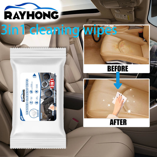Rayhong 3in1 Interior Car Cleaning Wipes for Dashboard Cleaner Plastic Steering Wheel Screen Quick Detailer Auto Interior 10PCS