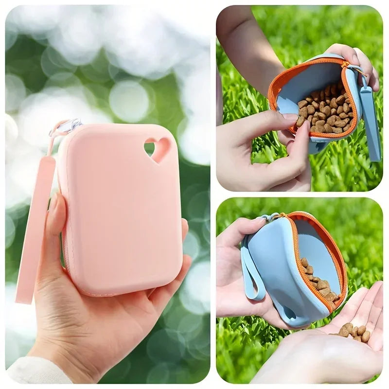 Silicone Pet Food Pouch Outdoor Dog Walking Bag Training Dog Treat Pouch Portable Waterproof  Food - Grade Pet Food Storage Bag