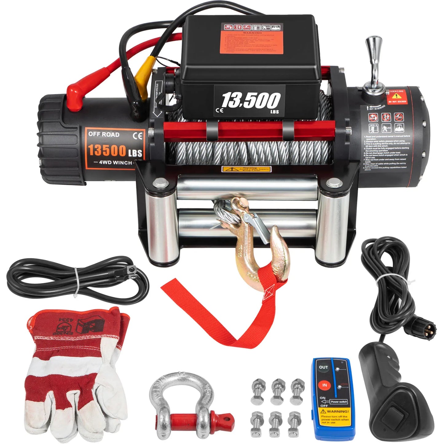 VEVOR 13500LBS 12V Electric Winch for 4X4 92FT Steel Cable Car Trailer Ropes Towing Strap W/ Wireless Control ATV Truck Off Road