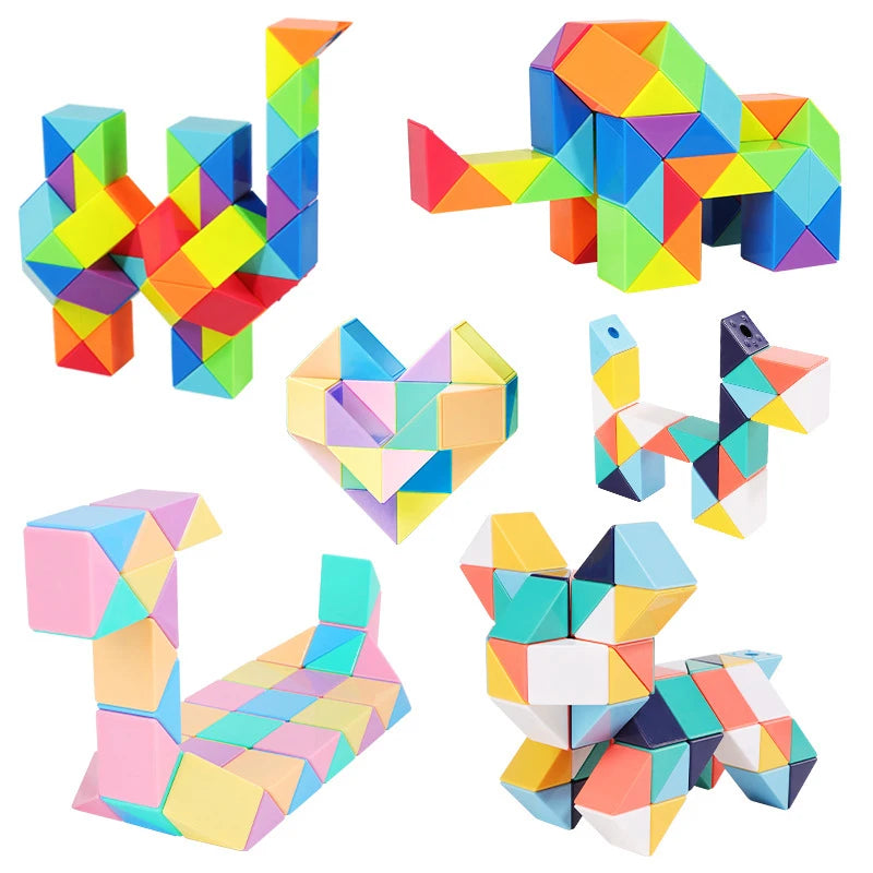 24-72 Segments Magic Rule Snake Multi-color 3D Puzzle Fidget Toys Decompression Transformable Cubes Educational Toys