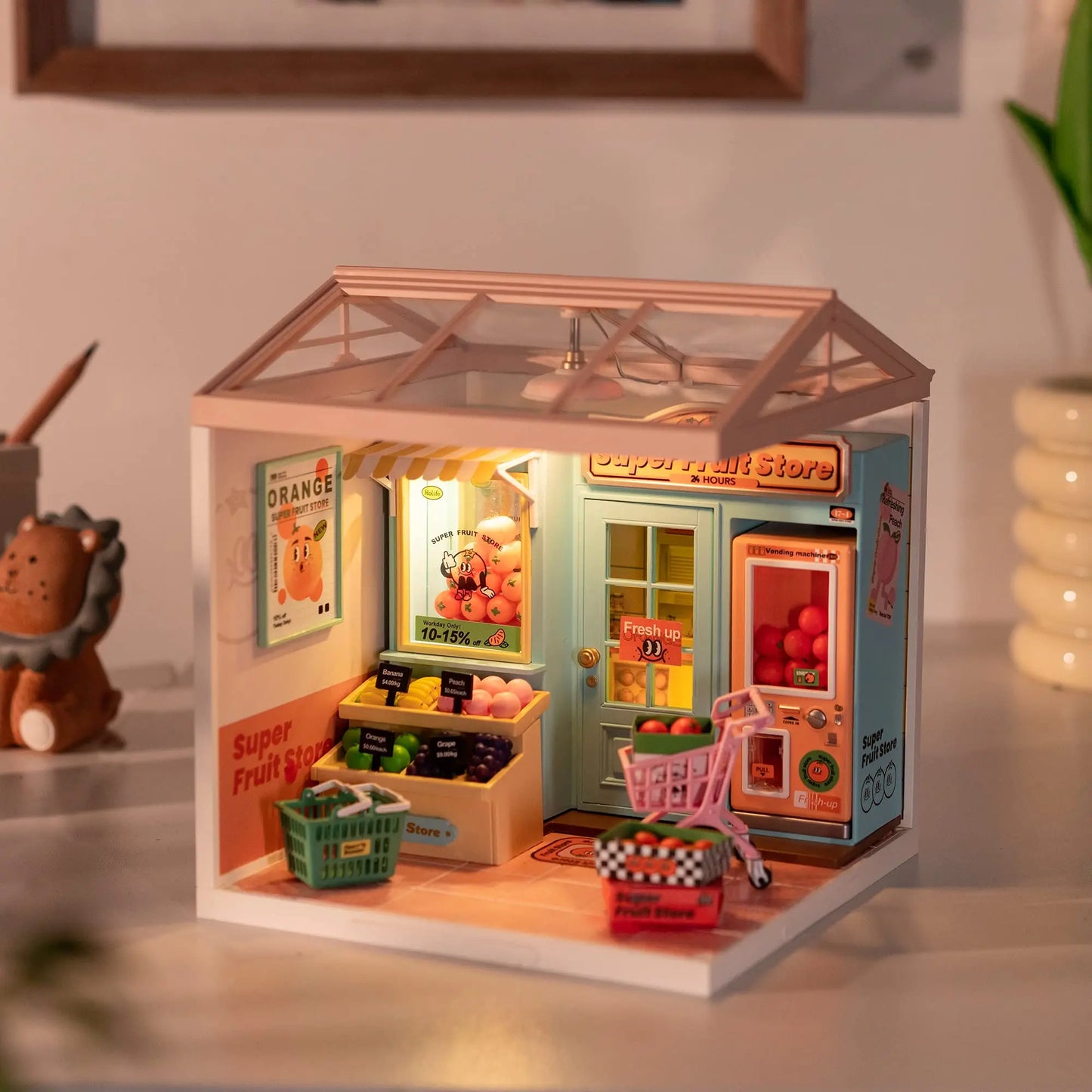 Robotime Rolife Super Creat Plastic DIY Miniature House Cafe Energy Supply Store Funny Toys Building Block Sets for Kids DW003