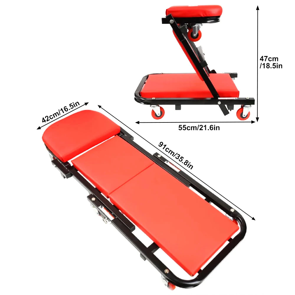 Folding Z-Creeper 2-in-1 Mechanic Stool, 36" Rolling Garage Chair & 6 Casters,300LBS Auto Repair Creeper for Shop,Lay Downor Sit