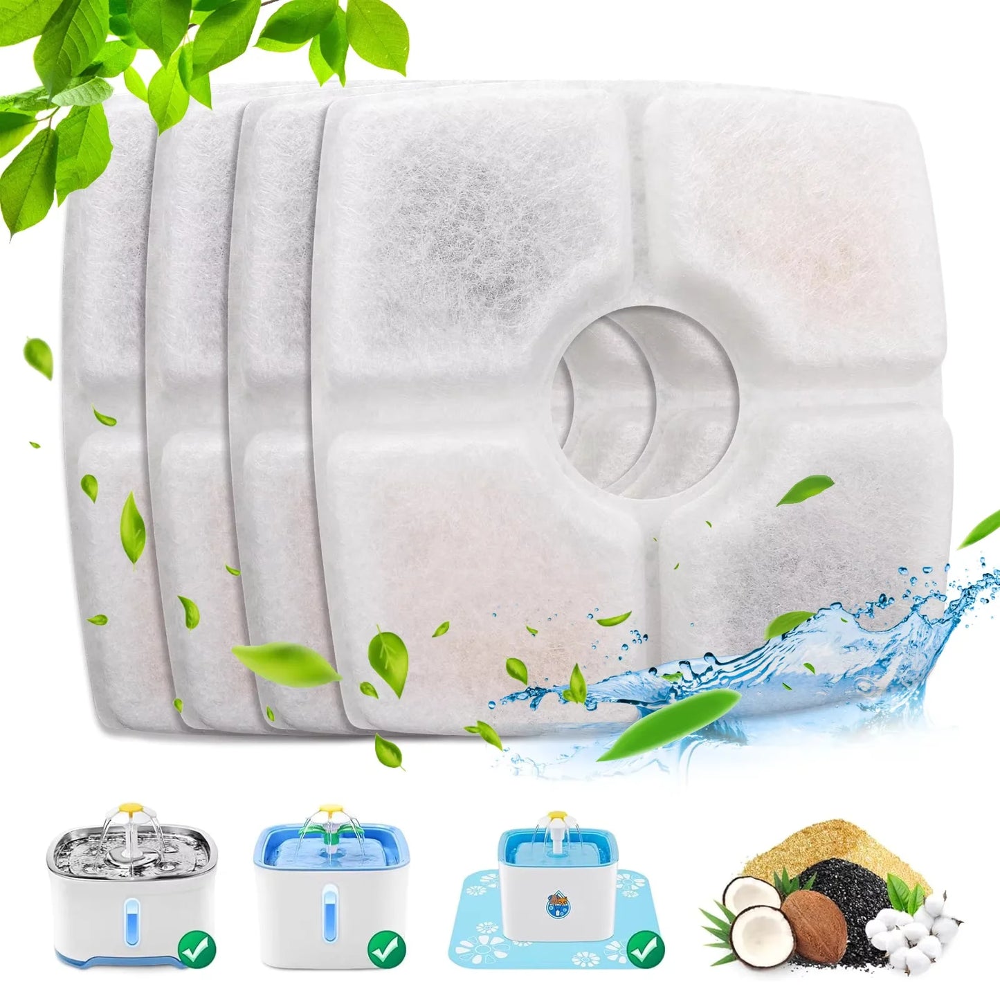 Cat Water Fountain Filter Replacement, 4/8 Pack  Filters Compatible with Square 2.5L Automatic Pet Fountain Dog Water Dispenser