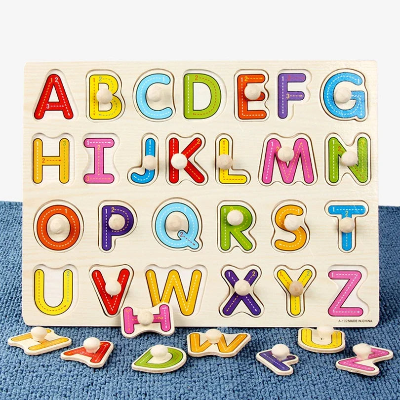 30cm Baby Toys Montessori Wooden Puzzle Hand Grab Board Educational Wood Puzzles for Kids Cartoon Animal Vehicle Gift for Child