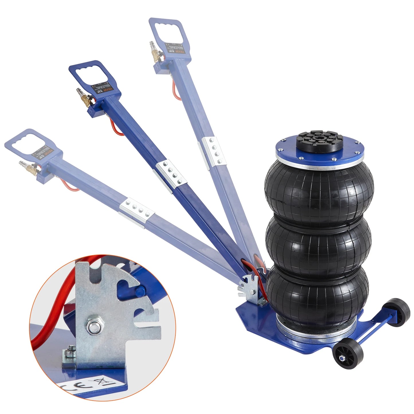 SucceBuy Pneumatic Jack 3 Ton/5 Ton Triple Bag Air Jack Quick Lift Heavy Duty Car Repair Jacks Folding Rod Jacks with Two Wheel