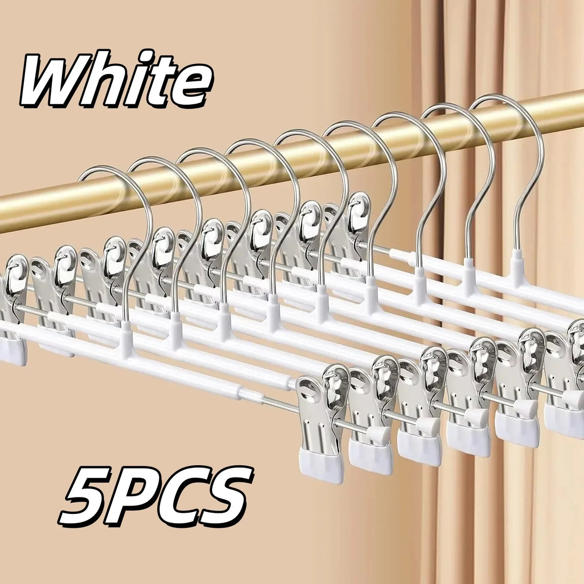 5/10PC Pants Hangers with Clips Multifunctional Adjustable Clip Clothes Rack Non-Slip Trousers Hanger for Jeans Closet Organizer