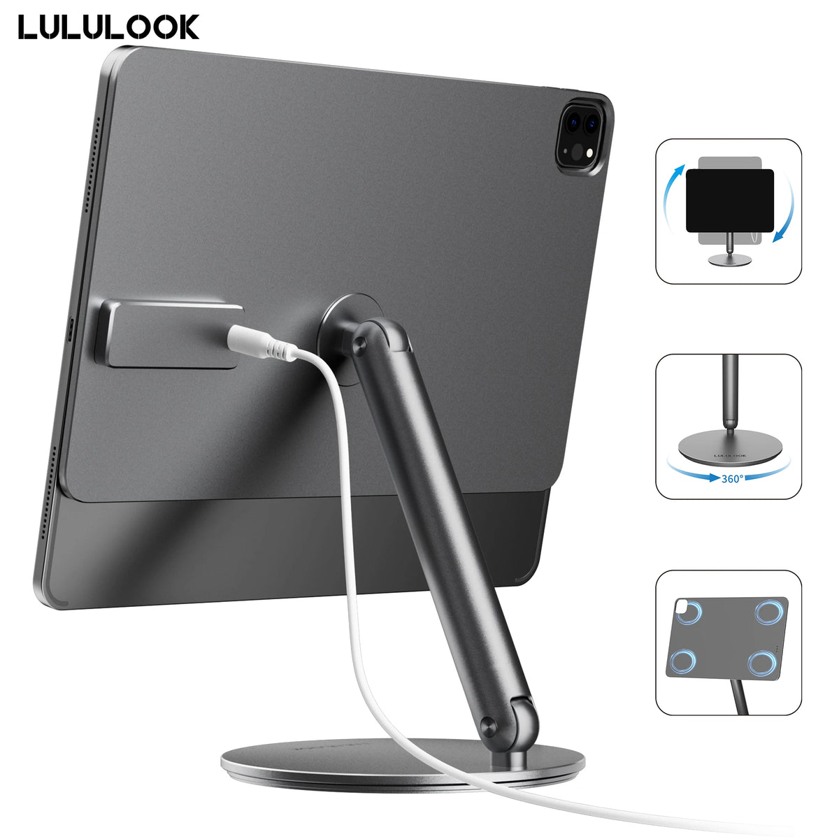 LULULOOK Foldable Magnetic Wireless Charging Stand For iPad Pro M5 M4 13/11/12.9 iPad Air 13/11/iPad 5/4th 360 Rotating Hold