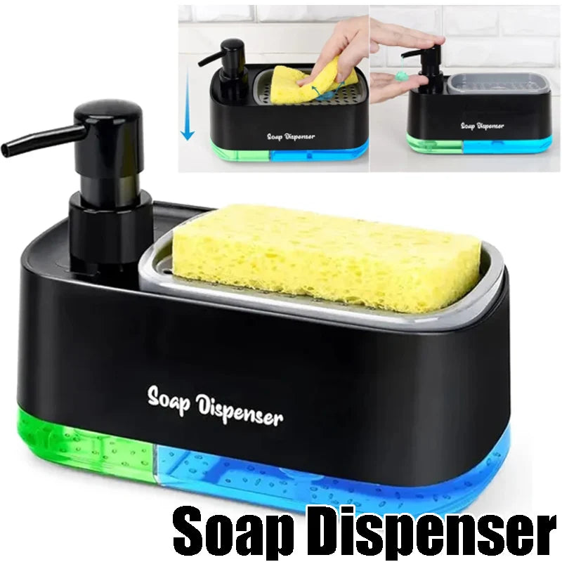 Dual Pump Soap Dispenser Set 3-in-1 Kitchen Organizer with Sponge Storage Box for Sink and Countertop Compact Cleaning Solution