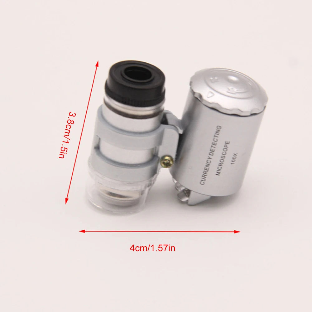 Pocket Microscope with LED UV Adjustable Jeweler Loupe Magnifying Glass (100X)