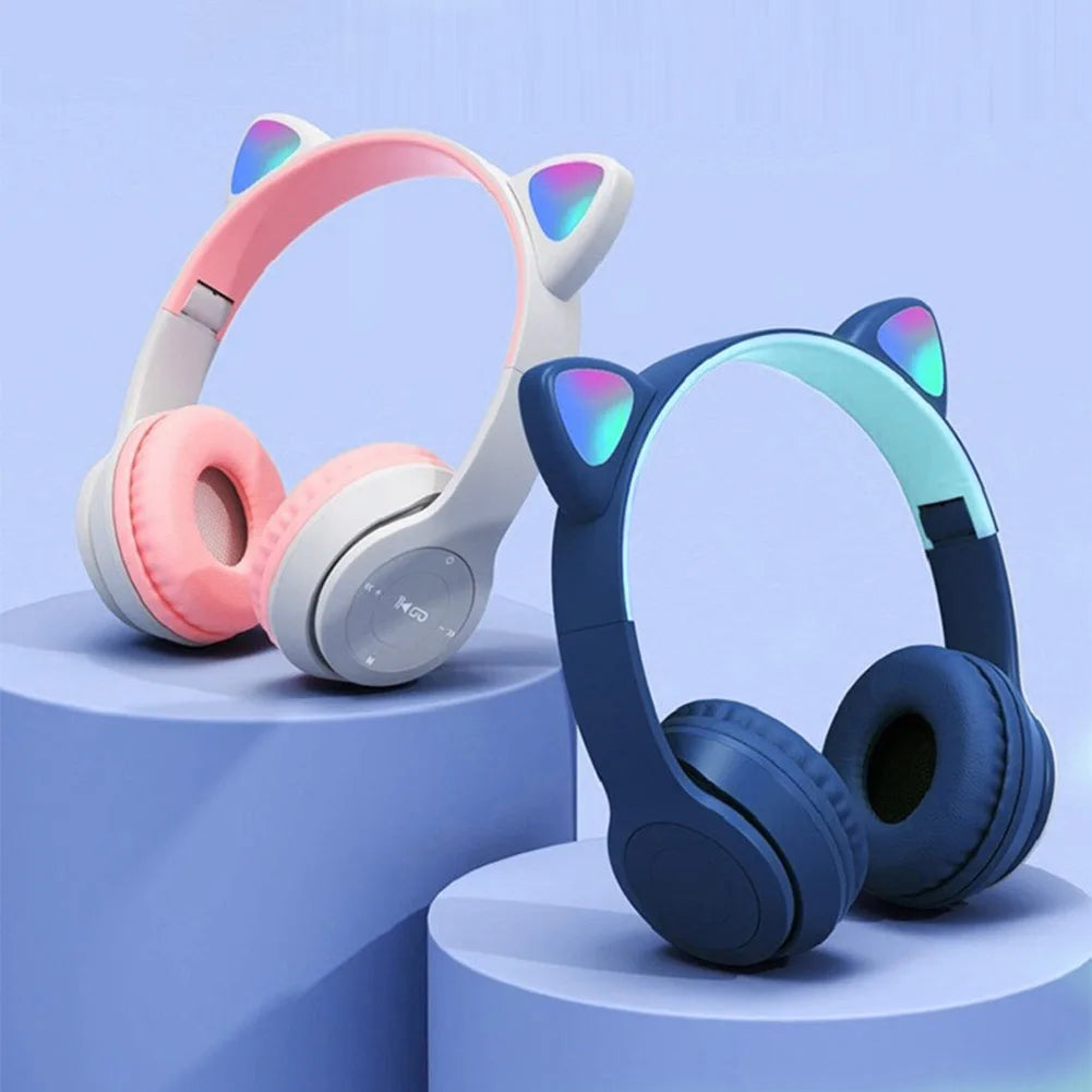 Wireless Bluetoot 5.0 Headphones Cat Ear Gaming Headset Glow Light Helmets Cute Sports Music Headsets For Children Girl Gifts