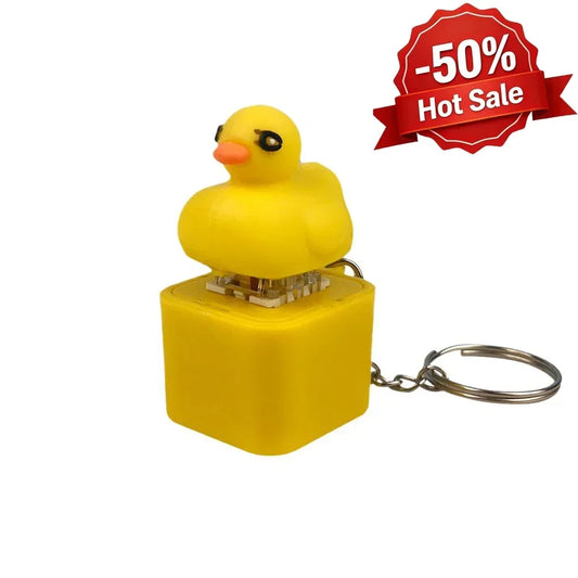Little Yellow Duck Keychain Fidget Quacking Button Keyring Light-up Sound Toy Stress Relief Toy for Kids Adults