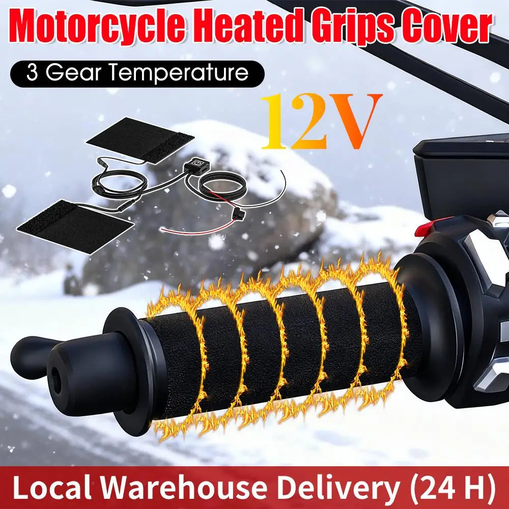 Electric Heated Grip Cover 12V Anti Slip Motorcycle Hand Heated Grips 3 Gear Waterproof Anti Vibration with Switch Hot Handlebar